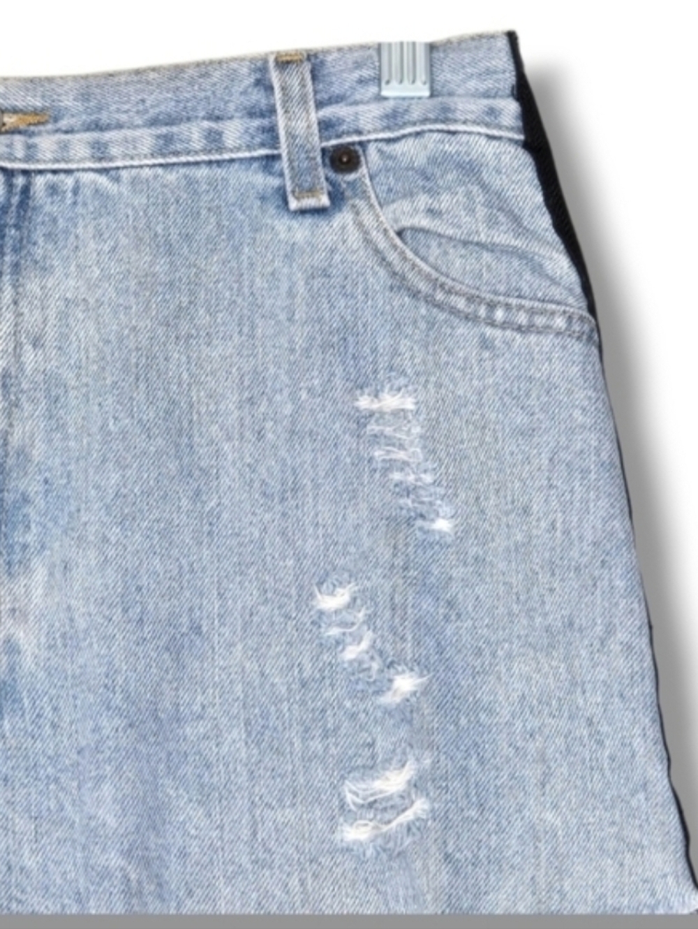 Furst Of A Kind Upcycled Levi's Jean Short Distressed Denim Side Zip Size 30 - Picture 10 of 13